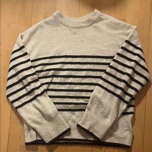 H&M Cream and Black Striped Crewneck Sweater
